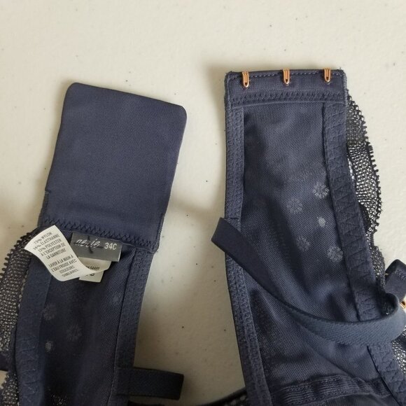 AERIE Bra 34C Blue lace Padded Push up Rose Gold Hardware Underwire Adjustable - Picture 6 of 10